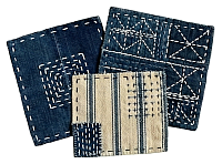 展示日本传统刺子绣（Sashiko）工艺的布料图片