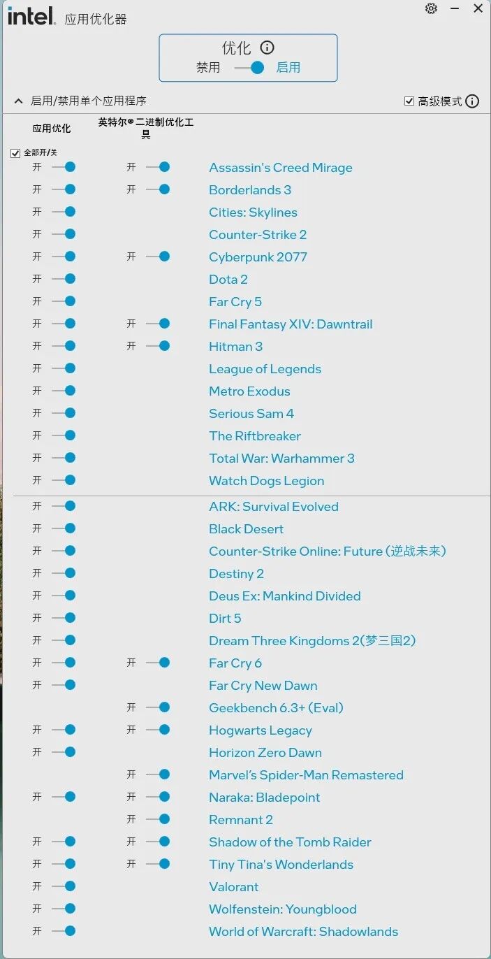 支持二进制优化的游戏列表