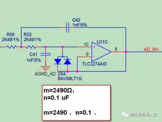 带参数标注的TLC2274AID低通滤波电路