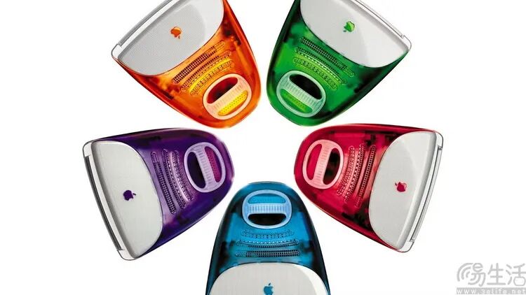 五台彩色透明外壳的 iMac G3 电脑