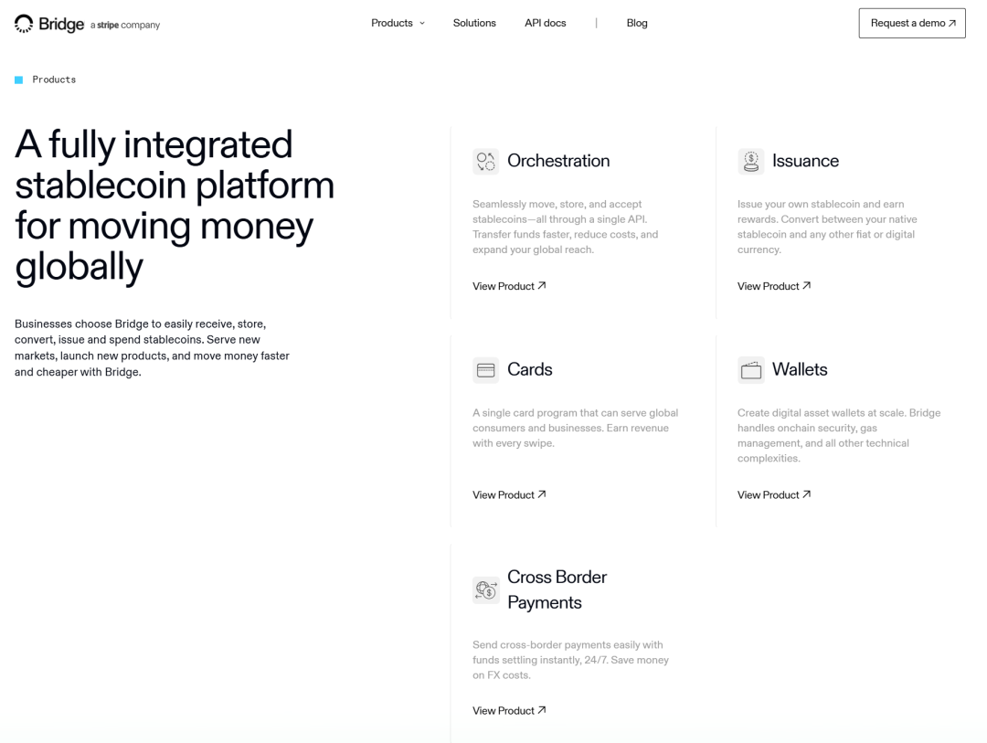 稳定币平台Bridge产品页面