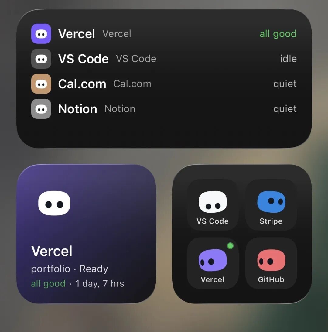 Coucou 小组件展示 GitHub/Vercel/Stripe 服务状态