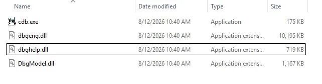 cdb.exe 便携版所需 DLL 文件列表