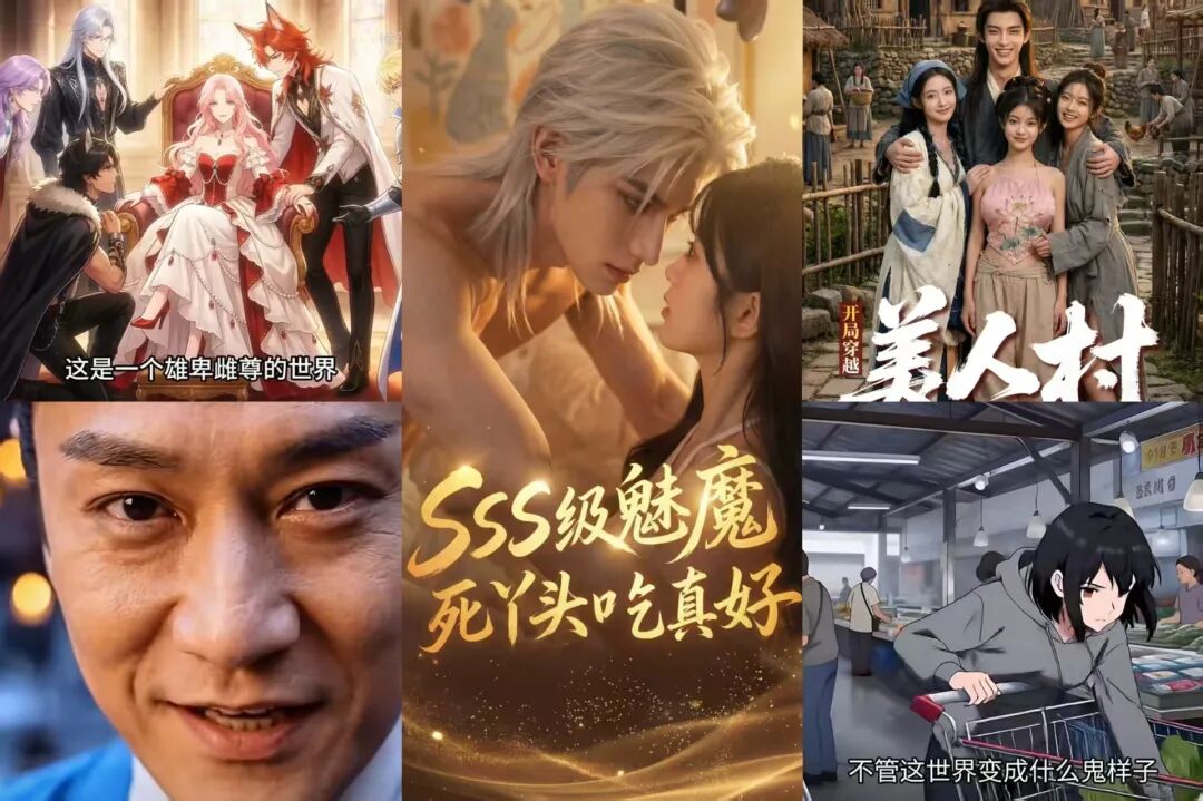 四张不同风格的AI漫剧内容拼贴