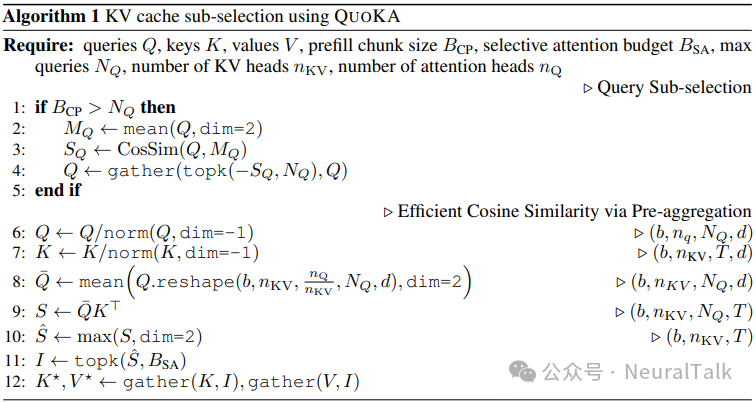 QUOKA KV缓存子选择算法伪代码