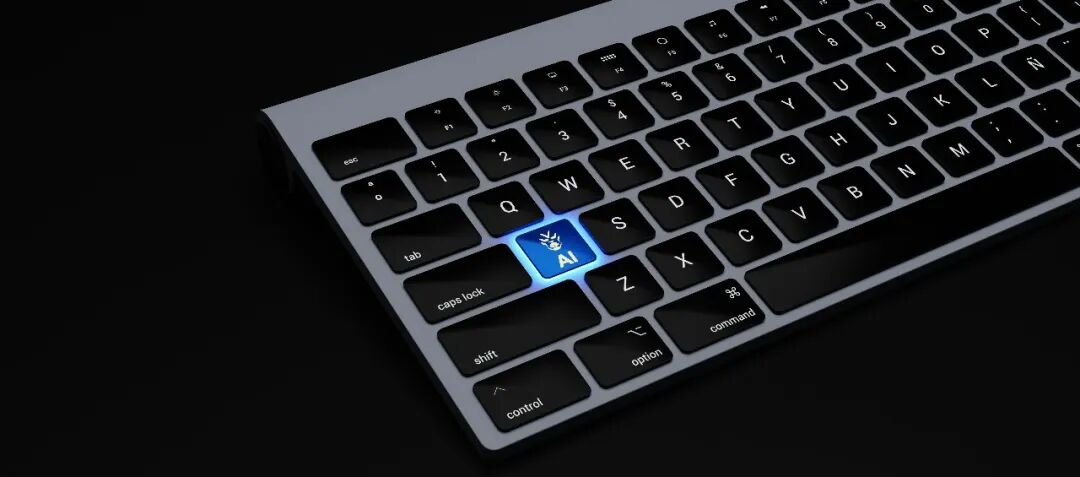 一张象征AI的发光键盘特写