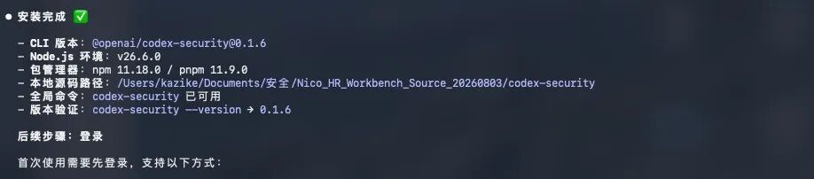 安装完成后的 CLI 版本信息