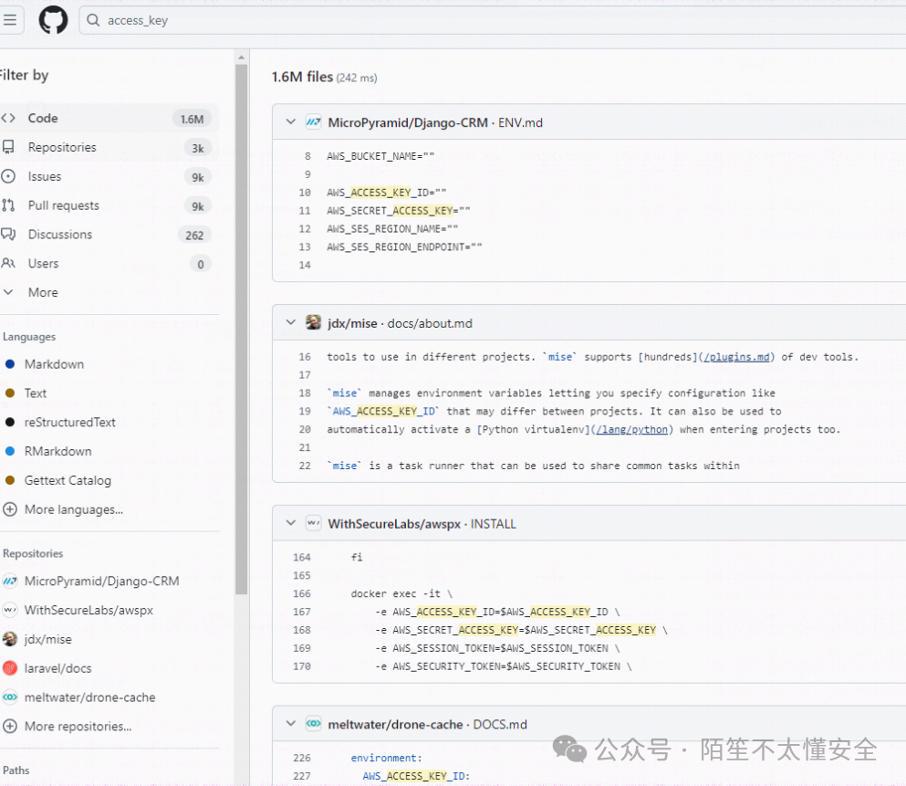 Github代码搜索结果显示敏感信息