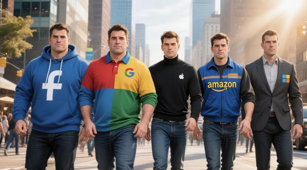 五大科技公司(Facebook, Google, Apple, Amazon, Microsoft)形象图