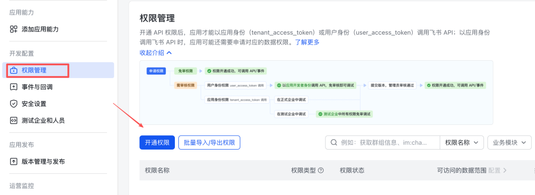 飞书应用权限管理页面概览