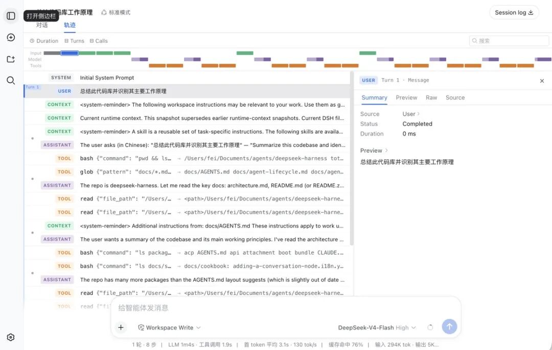 DeepSeek Harness 会话轨迹视图