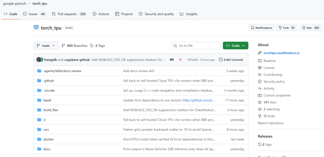 TorchTPU GitHub 仓库主页截图
