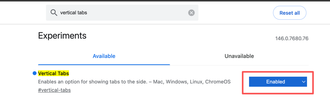 Chrome实验功能设置页面