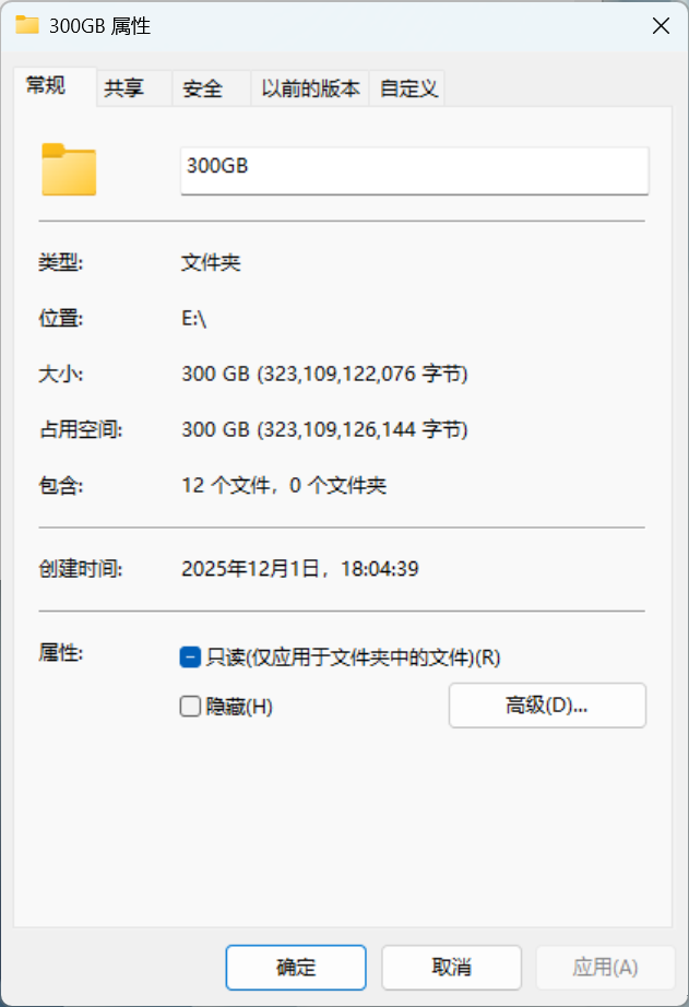 300GB大文件夹属性