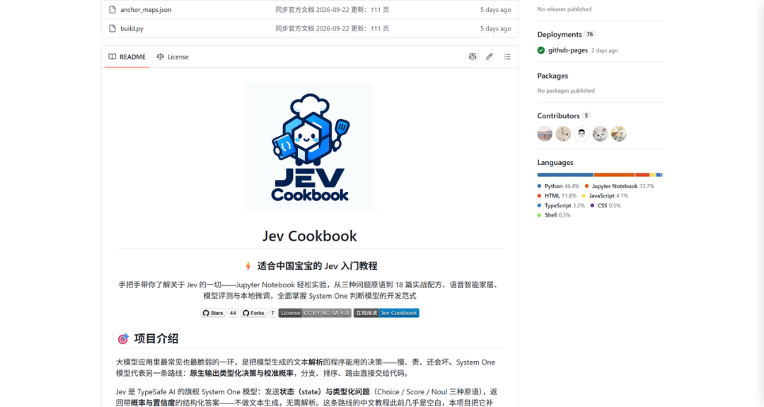 Jev Cookbook GitHub 仓库主页