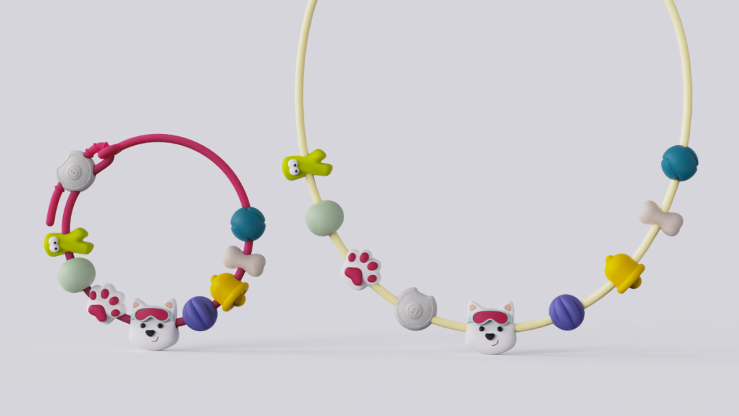 粉色与黄色儿童牙胶项链