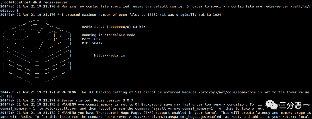 Redis 3.0.7 启动日志截图