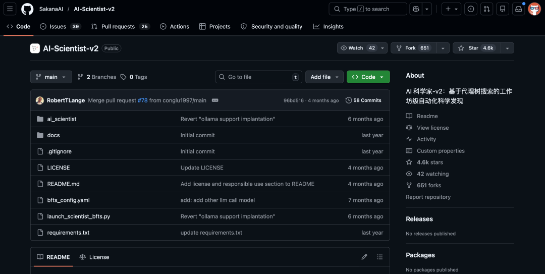 AI-Scientist-v2 GitHub仓库页面截图