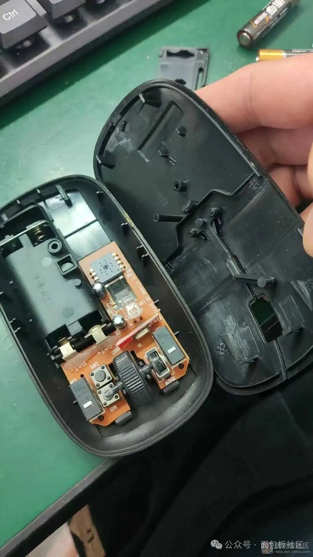 分离鼠标上下盖内部结构概览