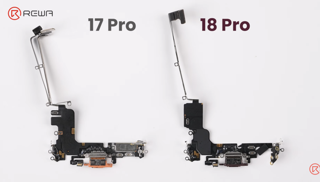 iPhone 17 Pro 与 iPhone 18 Pro USB-C 接口及排线组件对比