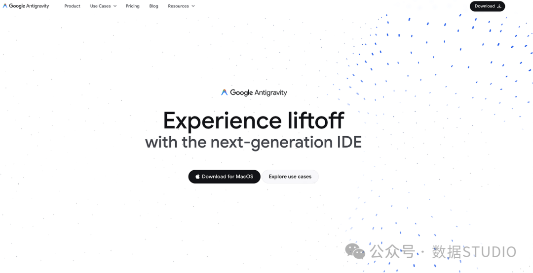 Google Antigravity 官网首页展示产品定位与下载入口