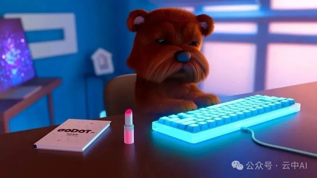 拟人化小狗坐在电脑桌前敲键盘