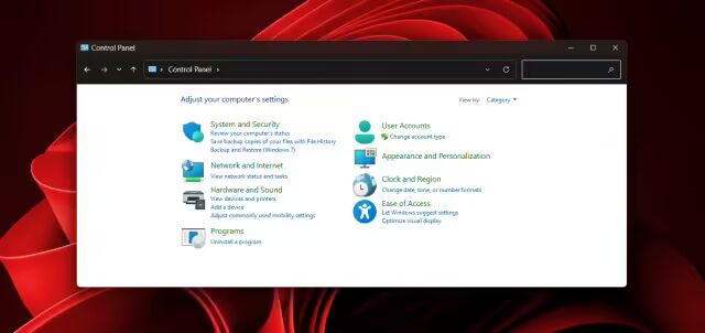 Windows 11 中的控制面板界面