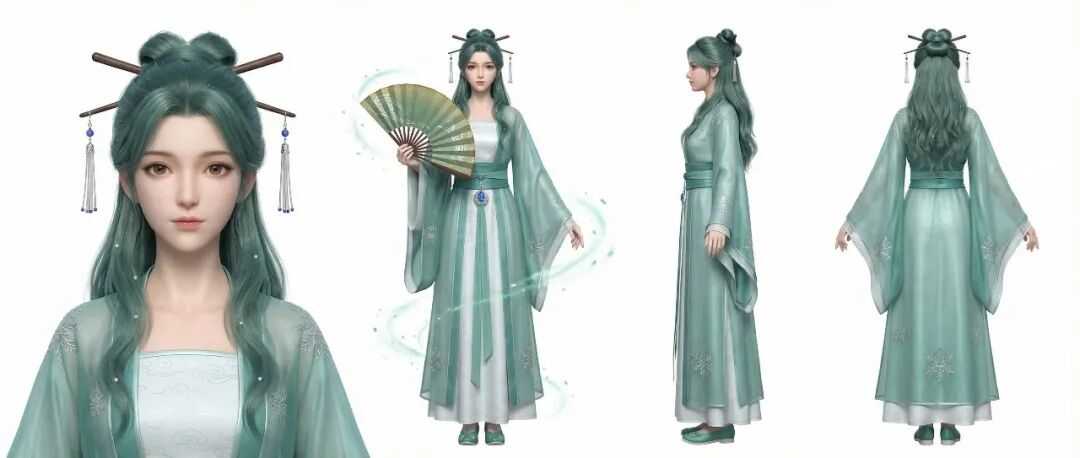 青绿古风女性角色三视图