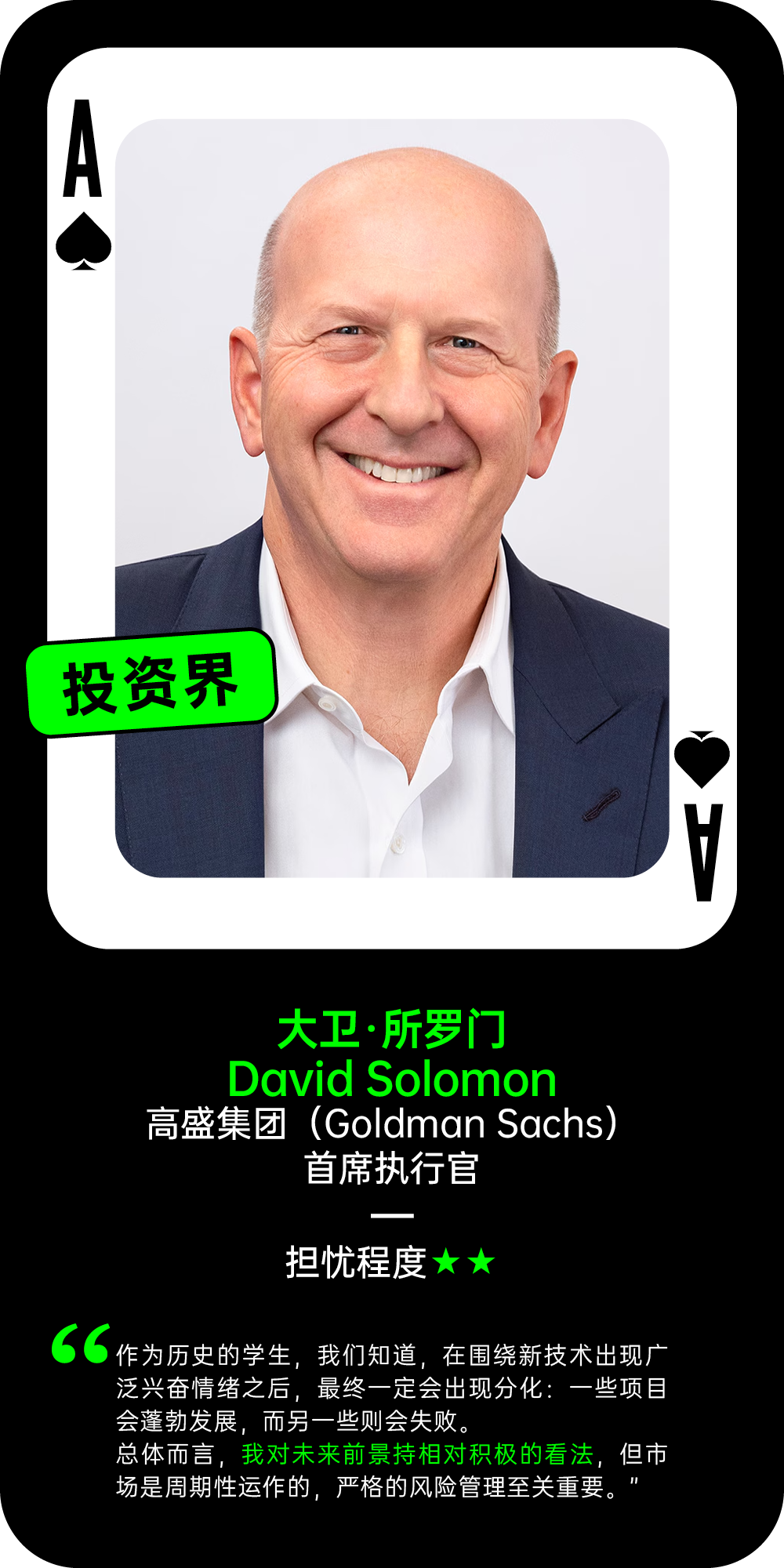 大卫·所罗门关于AI泡沫的担忧程度观点卡