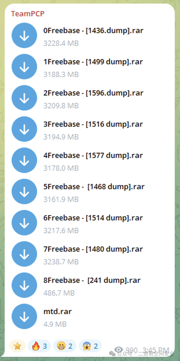 TeamPCP窃取的数据文件列表截图