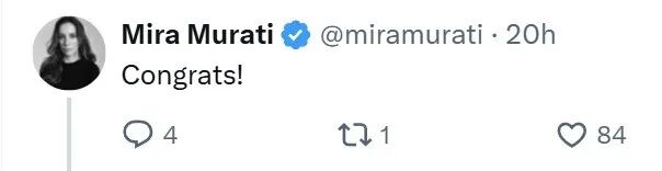 Mira Murati 的祝贺推文