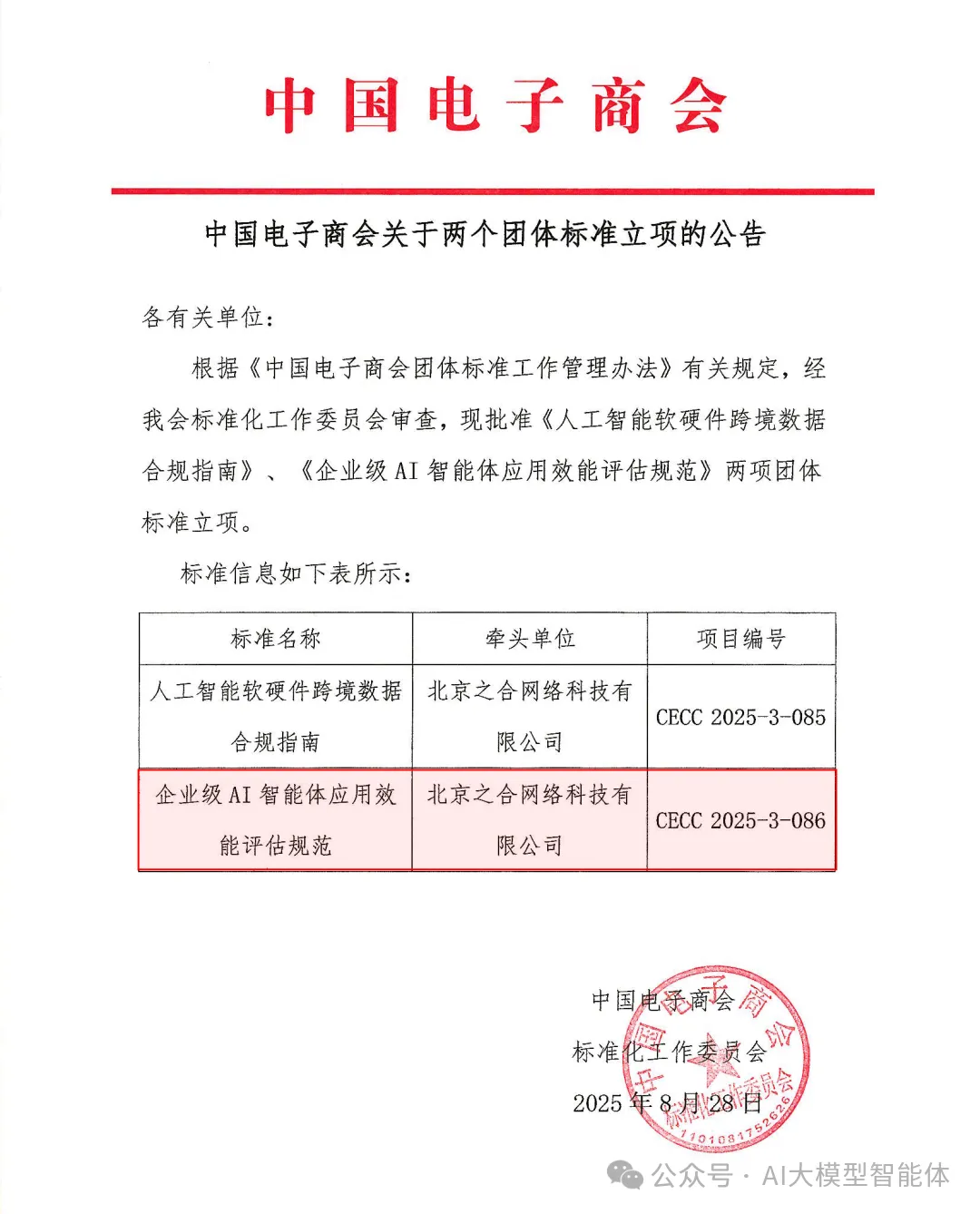 中国电子商会关于《企业级AI智能体应用效能评估规范》的立项公告