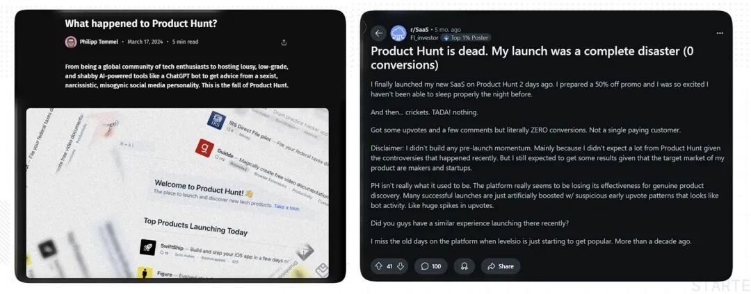 关于Product Hunt的负面讨论