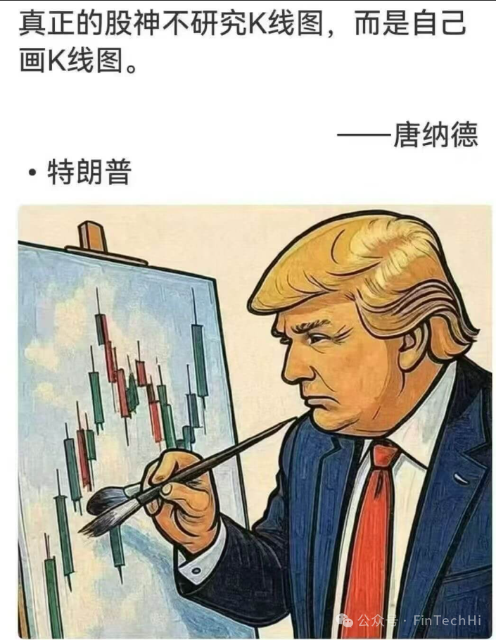 描绘特朗普画K线图的幽默插画