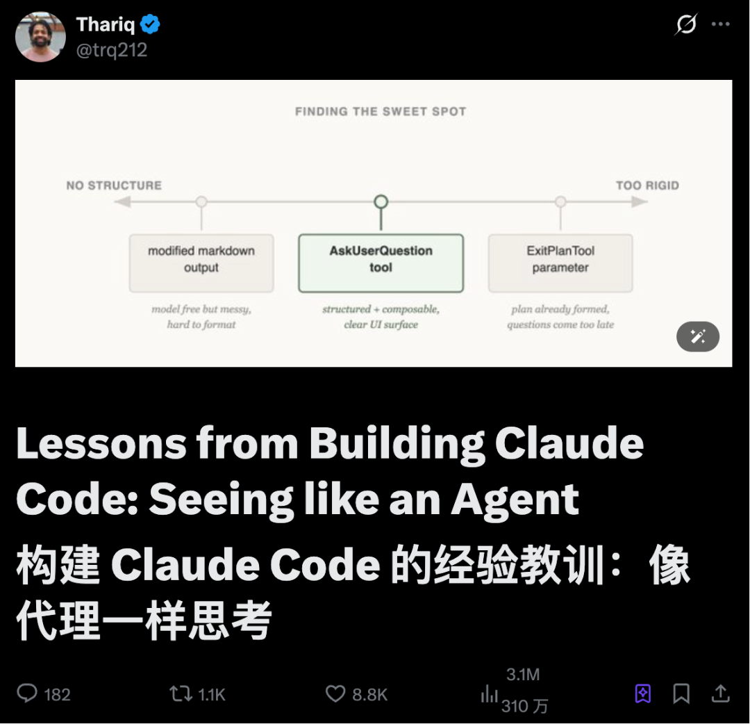 Claude Code工具设计经验分享社交媒体截图