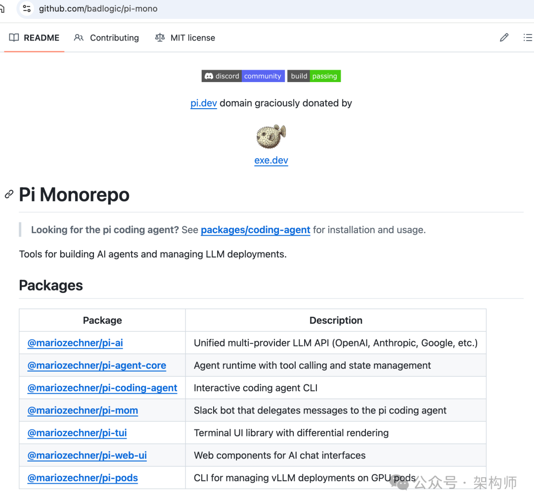 Pi Monorepo GitHub项目页面
