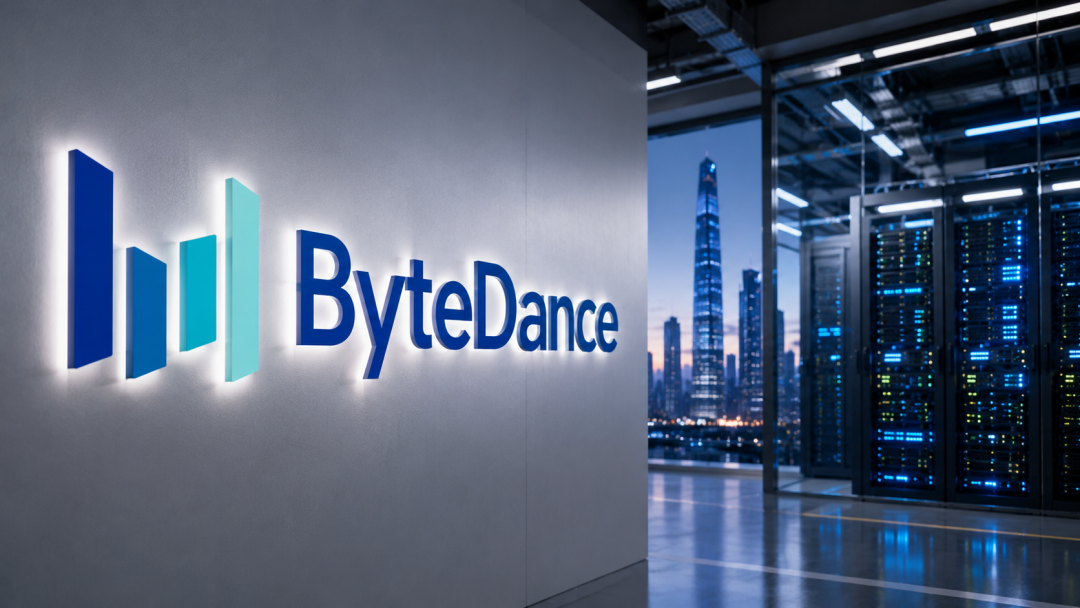 现代化数据中心内部的 ByteDance 品牌标识与服务器机房