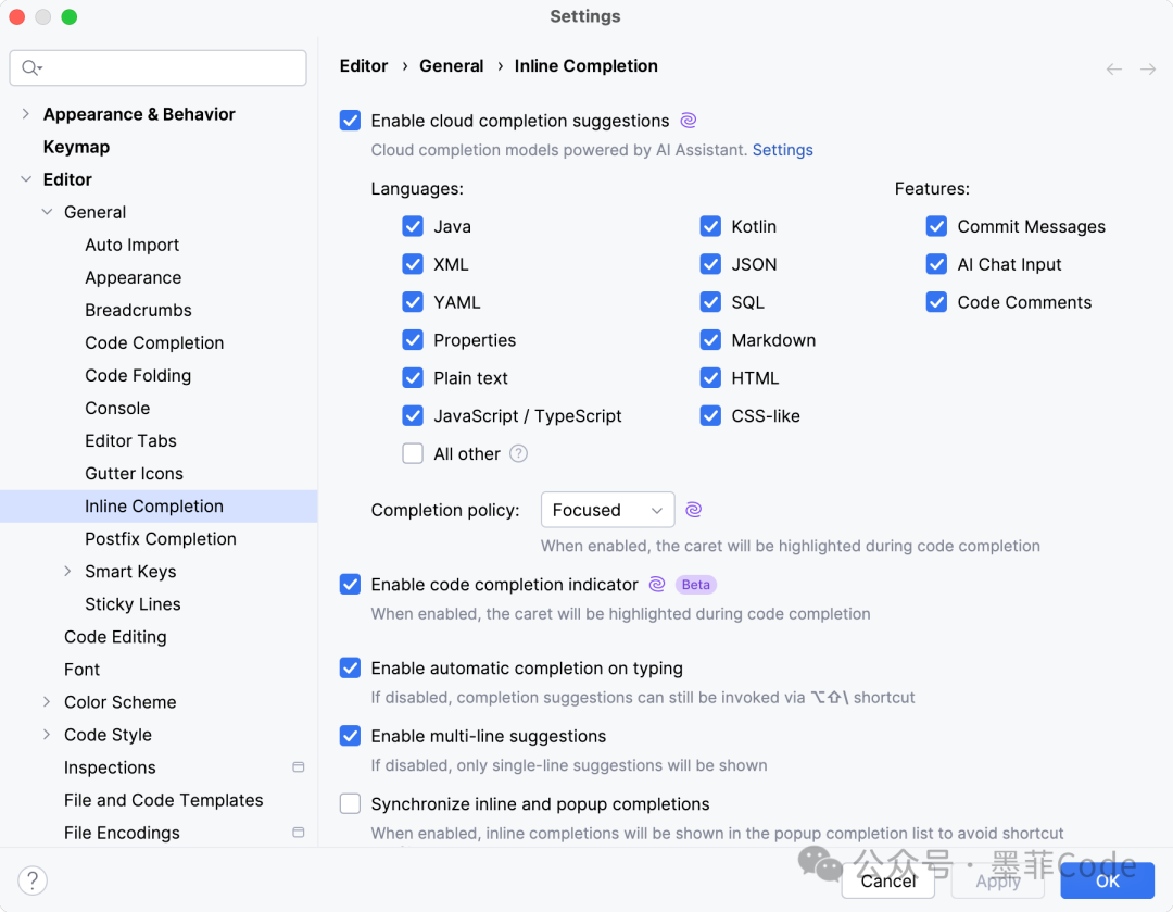 IDE内联补全功能设置