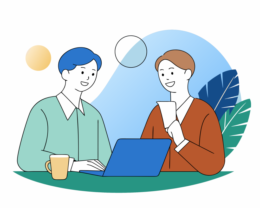 团队协作与面试交流插画