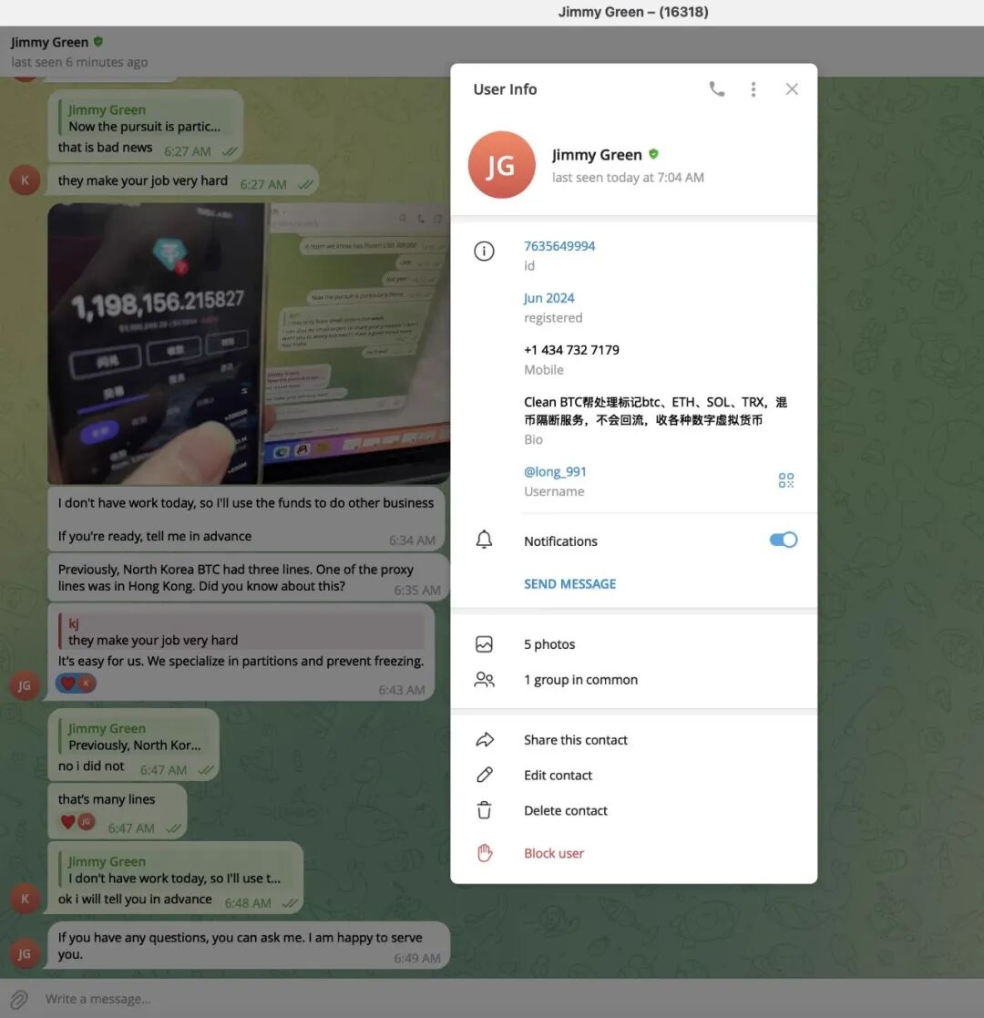 Jimmy Green 的 Telegram 用户资料与犯罪服务简介