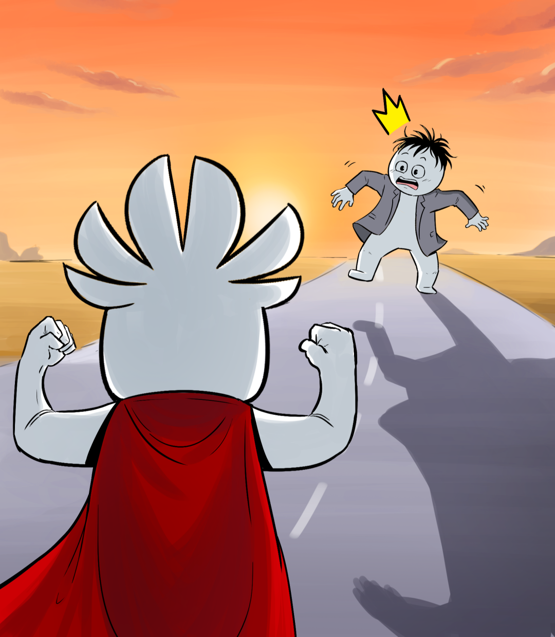 超级英雄卡通插图，象征技术领先