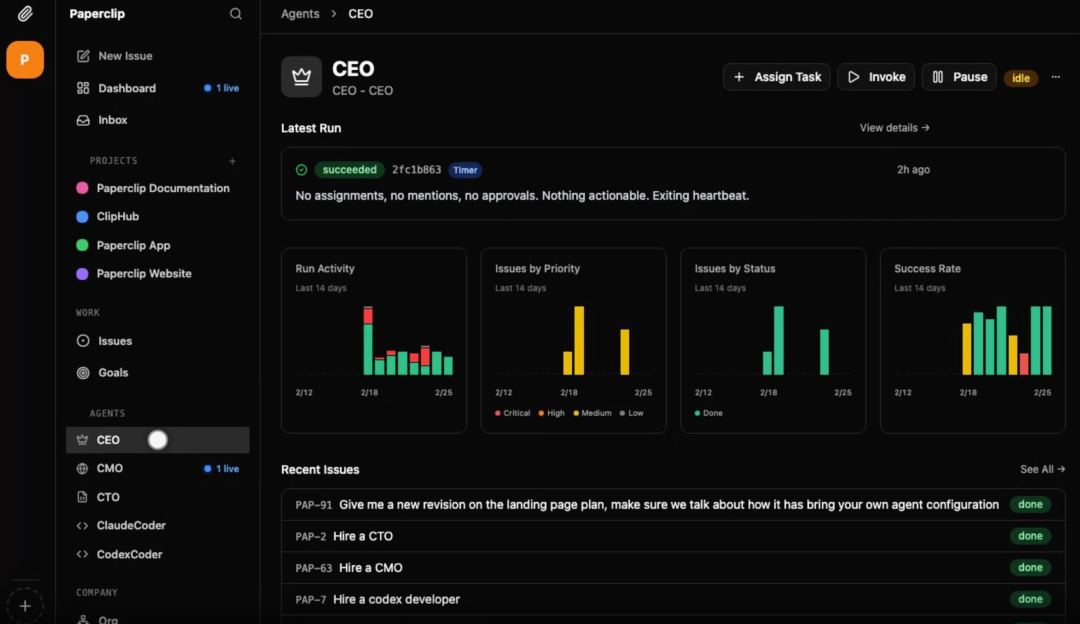 Paperclip CEO 代理管理界面