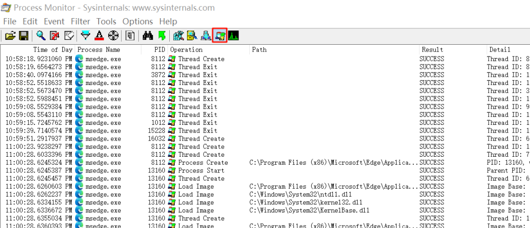 Process Monitor进程与线程活动监控界面截图