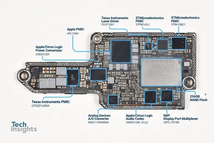 iPhone 18 Pro Max 电源管理与音频解码芯片标注