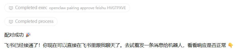 飞书连接成功提示