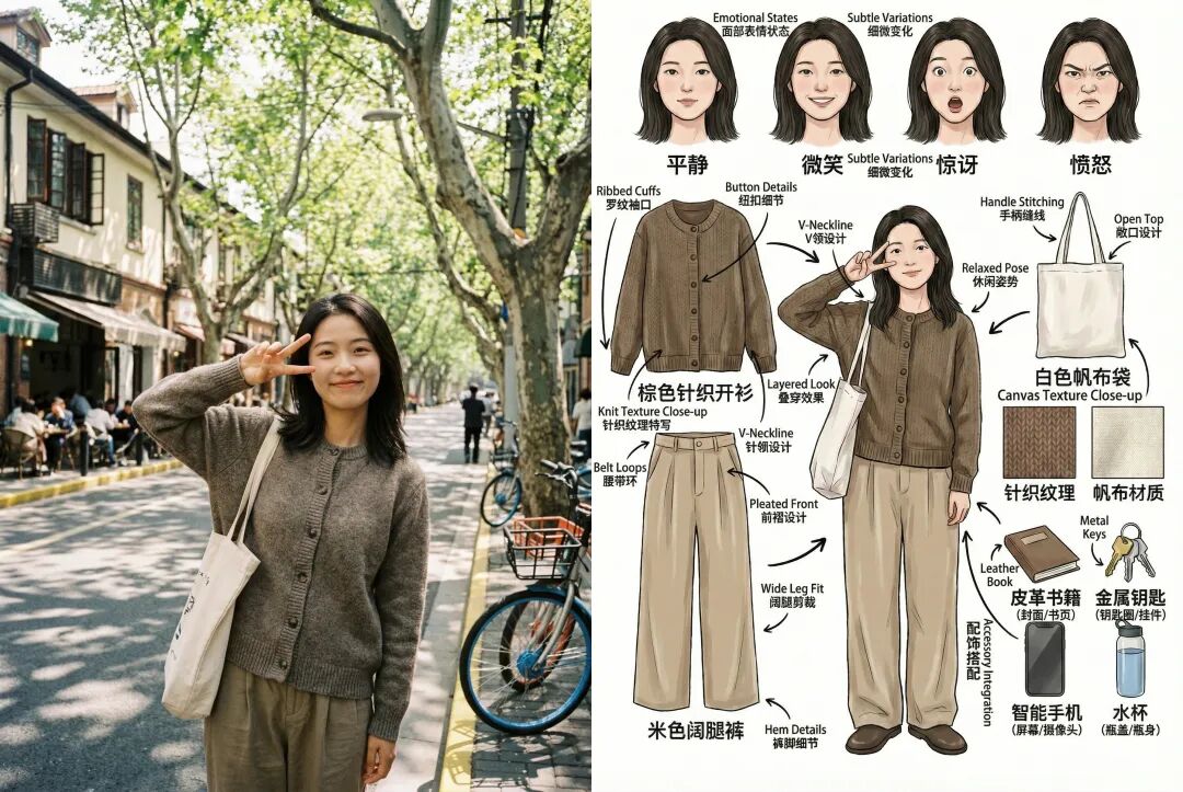 模特穿搭展示与设计细节分解图