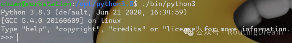 终端中成功运行新安装的Python 3.8.3解释器