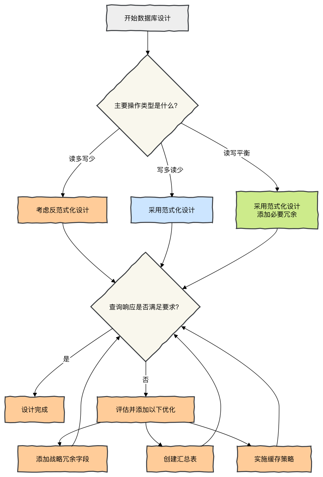 数据库设计范式化与反范式化决策流程图