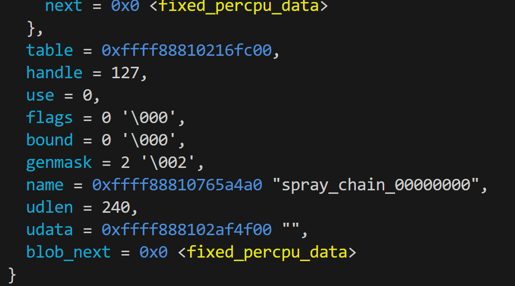 覆盖后 chain 结构体中的 udata 指针和内容